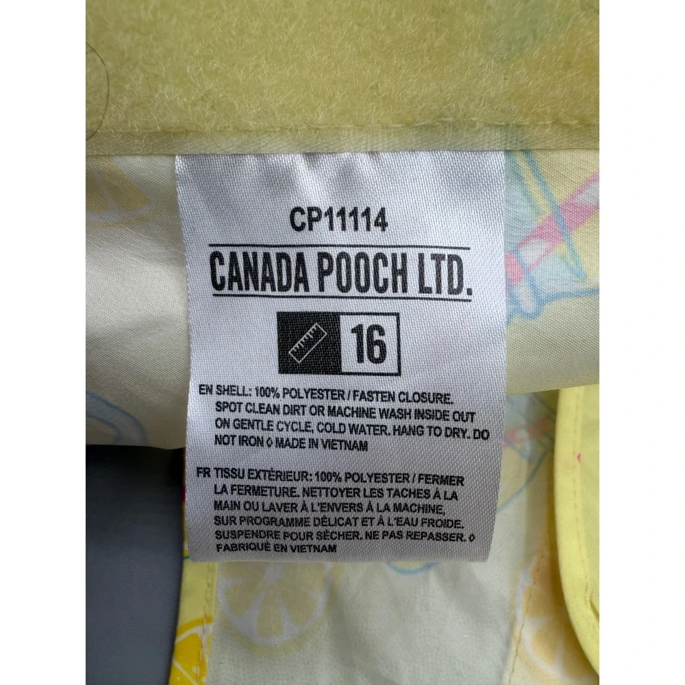 Canada Pooch Yellow Lemonade Pick Me‎ Up Pet Raincoat Hooded Jacket Size M 16